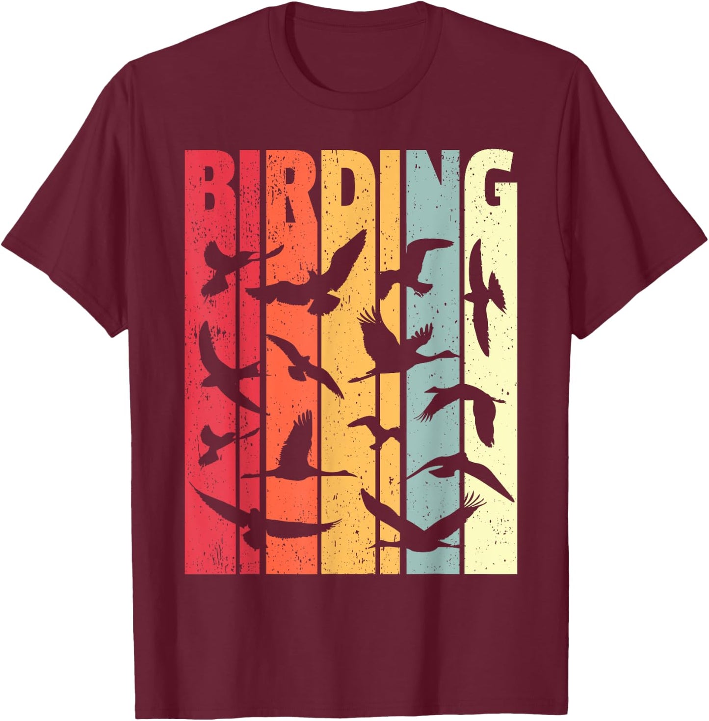 Birding Retro Birdwatcher Birder T-Shirt - T-Shirt | Maroon