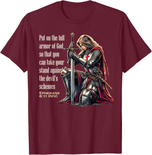 Templar Women Knight Christian Bible Verse Saying Lord T-Shirt - T-Shirt | Maroon