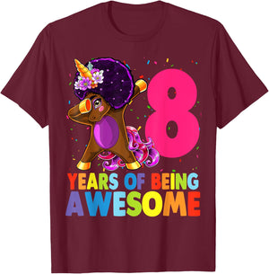 8th Birthday Dabbing Unicorn Afro Party Gift 8 Years Old T-Shirt - T-Shirt | Maroon