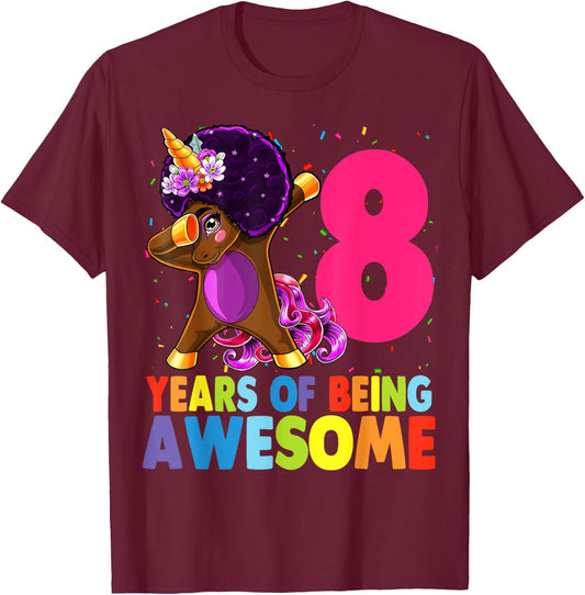 8th Birthday Dabbing Unicorn Afro Party Gift 8 Years Old T-Shirt - T-Shirt | Maroon