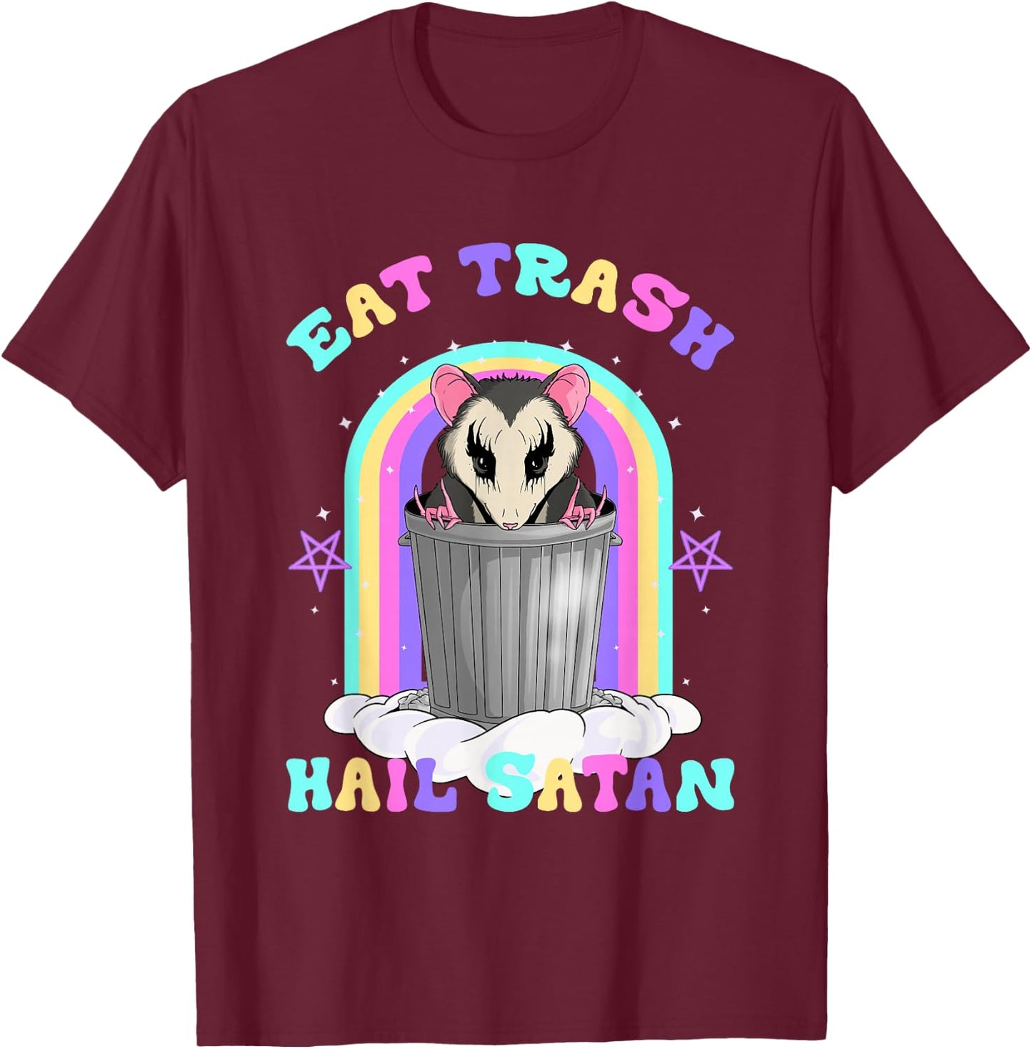 Eat Trash Hail Satan Raccoon Pentagram Trash Panda Satanist T-Shirt - T-Shirt | Maroon
