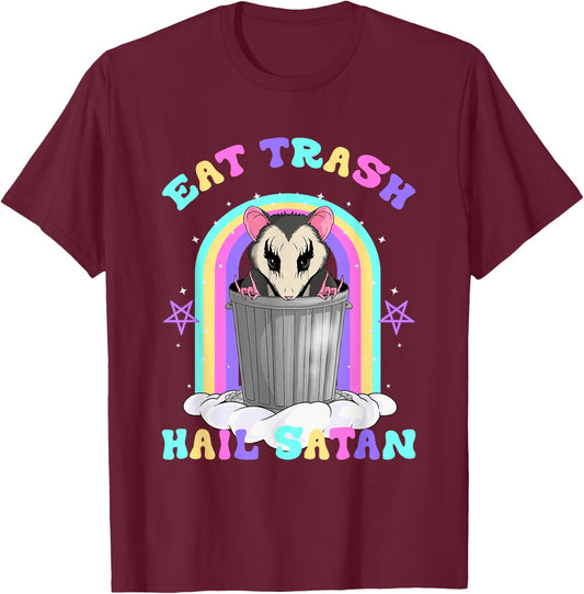Eat Trash Hail Satan Raccoon Pentagram Trash Panda Satanist T-Shirt - T-Shirt | Maroon