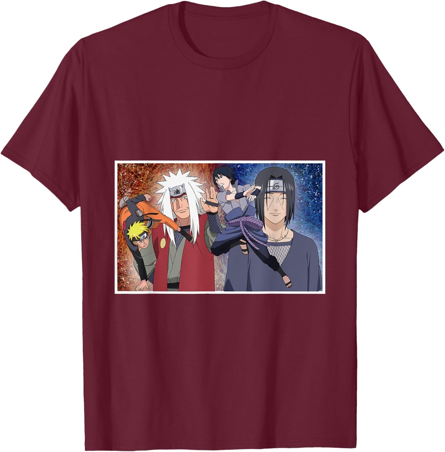 Naruto Shippuden Uzumaki & Sasuke Fighting Jiraiya Itachi T-Shirt - T-Shirt | Maroon