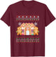 Ugly Christmas Gingerbread House Santa Claus New Year Deer T-Shirt - T-Shirt | Maroon