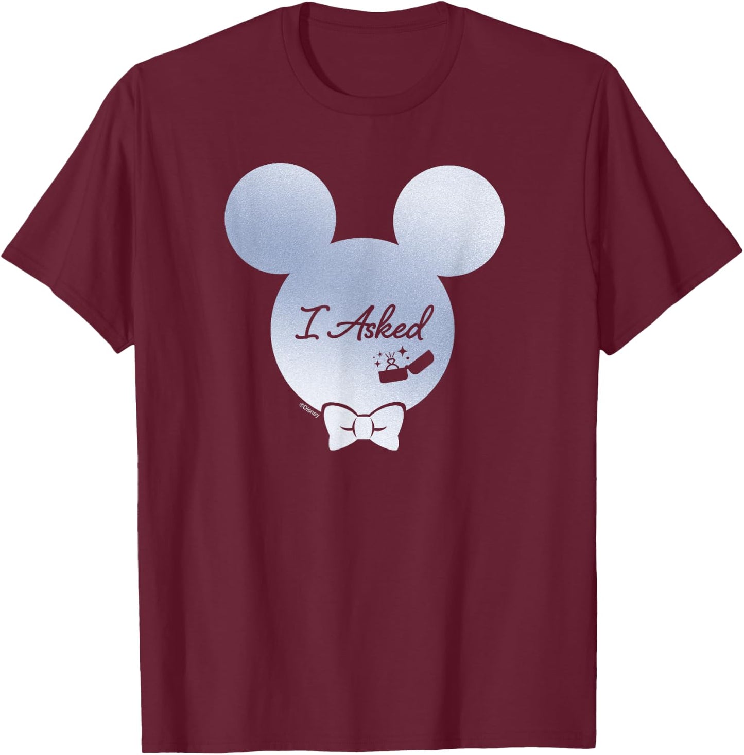 Disney I Asked Proposal Engagement Ring Bow Tie Mickey T-Shirt - T-Shirt | Maroon
