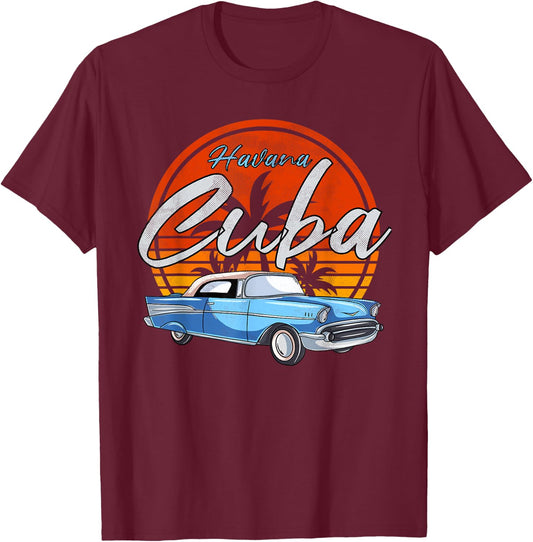 Retro Havana Cuba Vintage Sunset Caribbean Cuban Souvenir T-Shirt - T-Shirt | Maroon