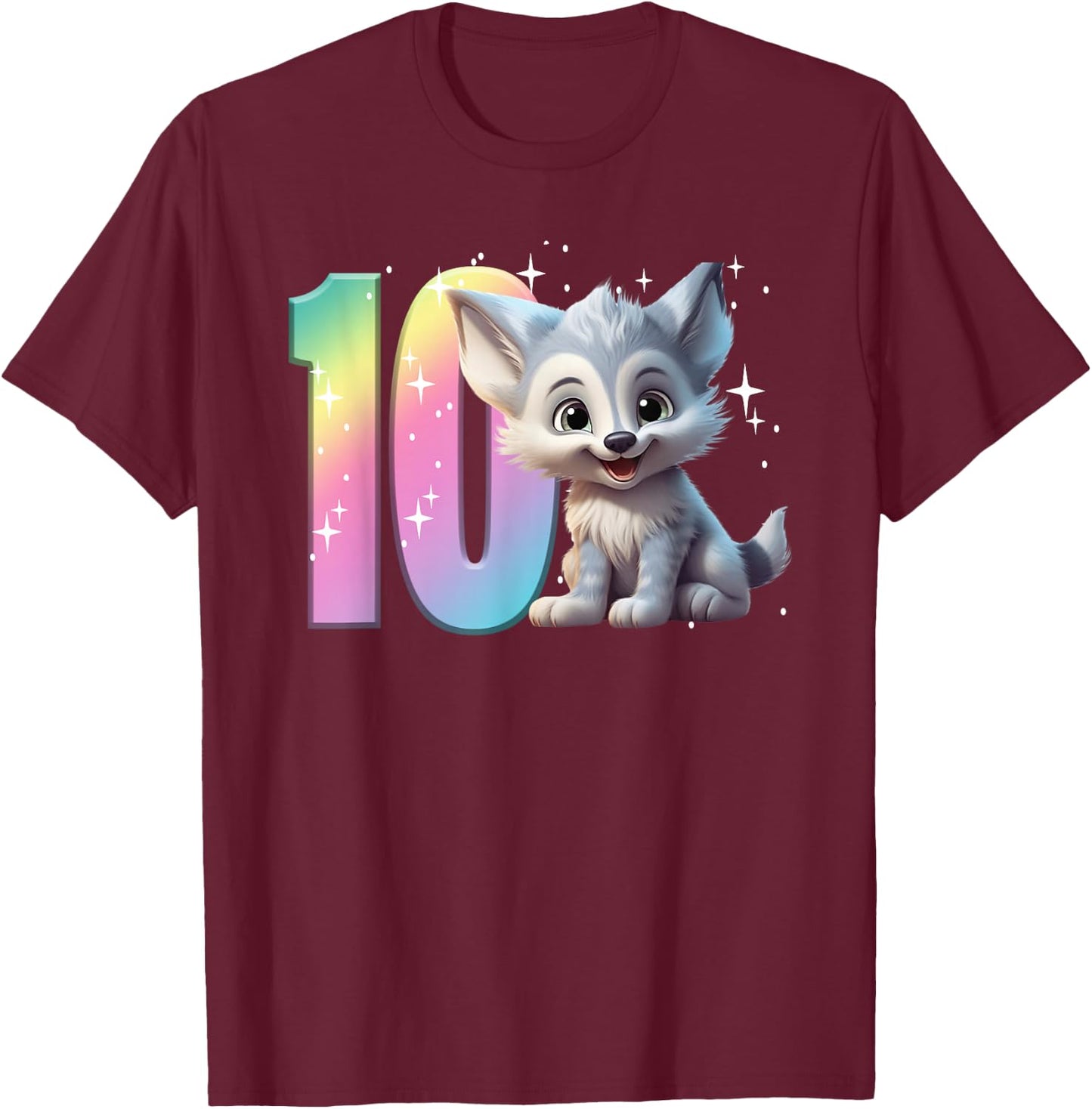 10th Birthday Wolf Shirt Birthday Girl Double Digits Wolves T-Shirt - T-Shirt | Maroon