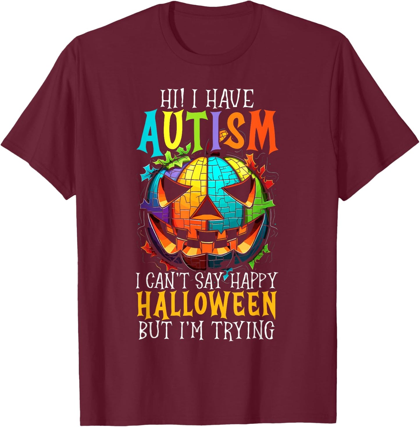Autism Halloween Puzzle Trick Or Treat Autism Awareness T-Shirt - T-Shirt | Maroon