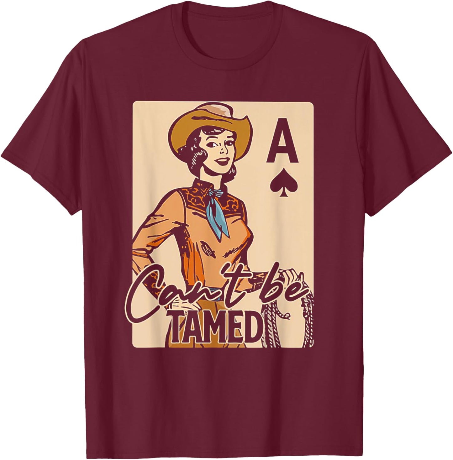 Retro Cowgirl Card Can't Be Tamed Western Country Midwest T-Shirt - T-Shirt | Maroon
