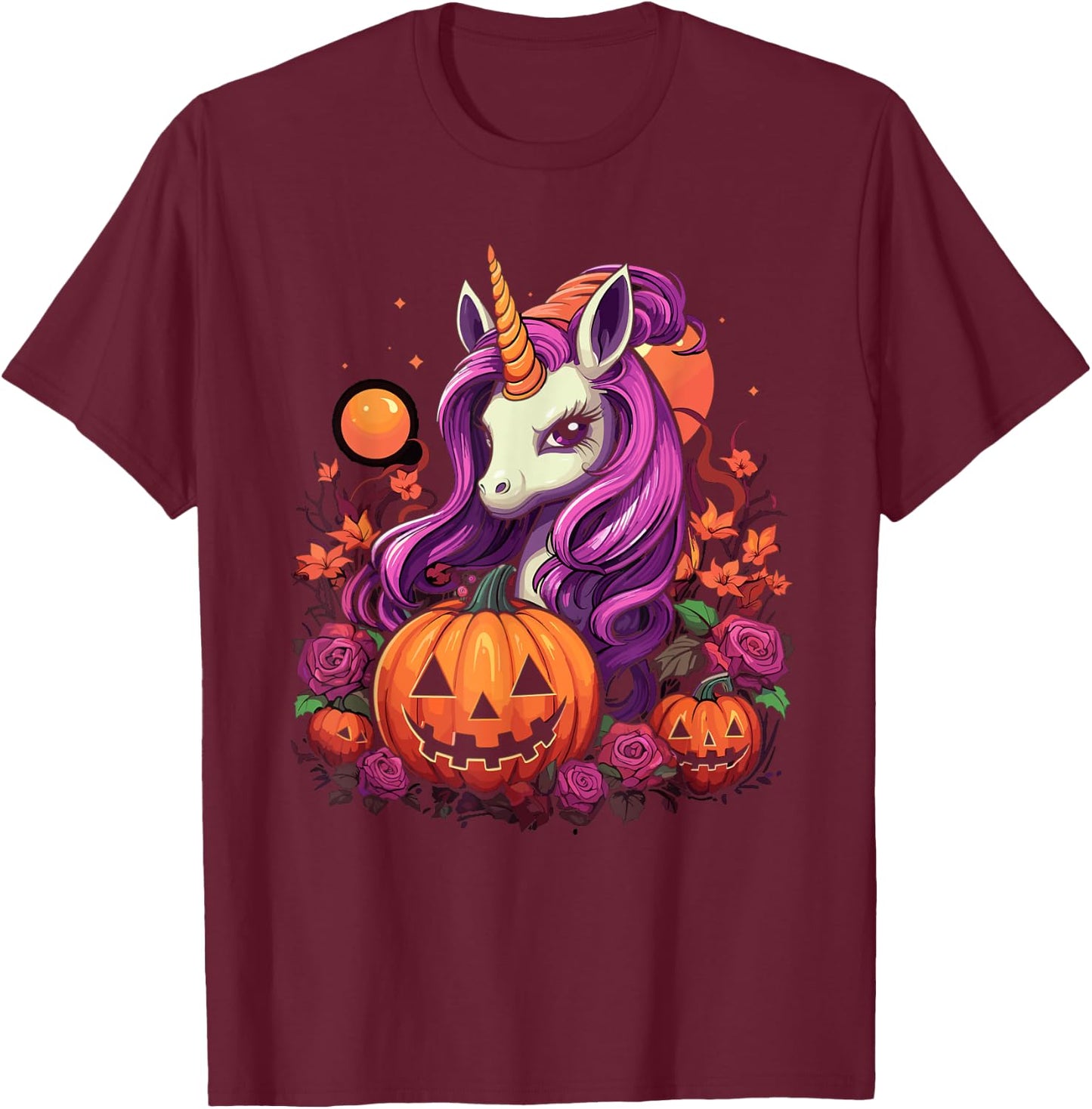 Cute Halloween Girly Halloween Unicorn Halloween Pumpkin T-Shirt - T-Shirt | Maroon