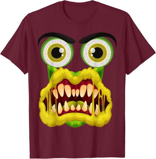 Men's Women's Cute Monster Face Halloween Costume T-Shirt - T-Shirt | Maroon