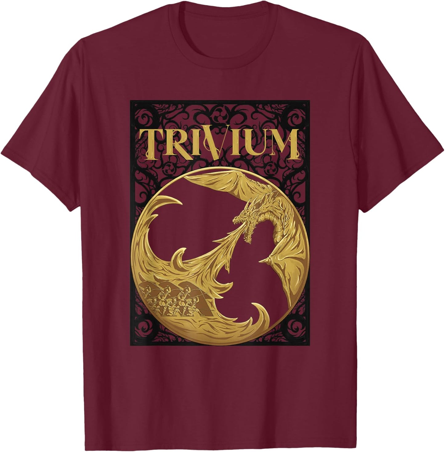 Trivium Gold Dragon T-Shirt - T-Shirt | Maroon