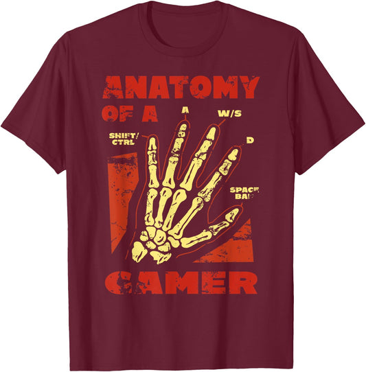 Anatomy of a Gamer Video Game Player Gamer T-Shirt - T-Shirt | Maroon
