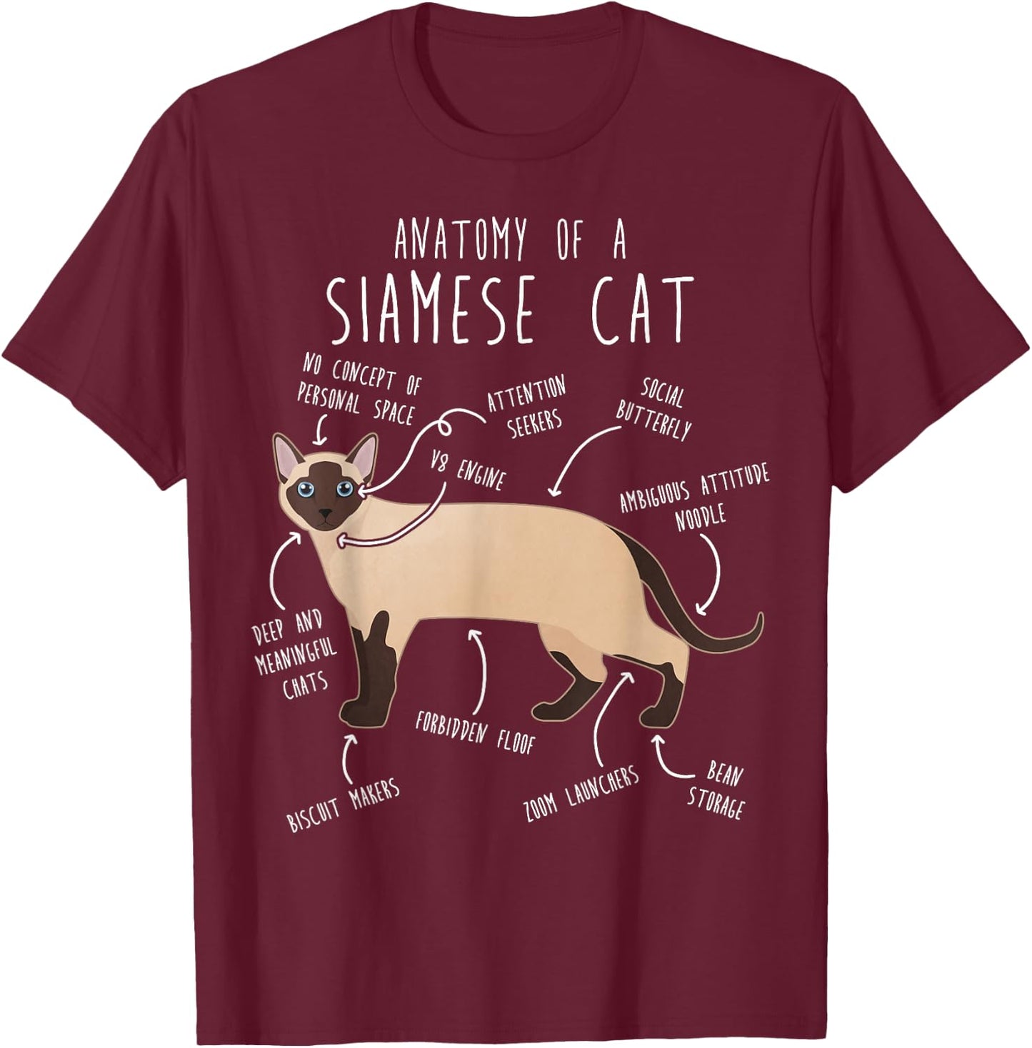 Siamese Cat Anatomy Funny Cute Pet Siamese Mom Dad Black Cat Women Kids T-Shirt - T-Shirt | Maroon