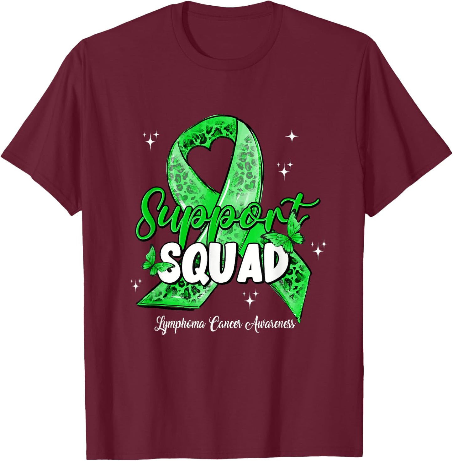 Support Squad Butterfly Green Ribbon Lymphoma Cancer Gifts T-Shirt - T-Shirt | Maroon