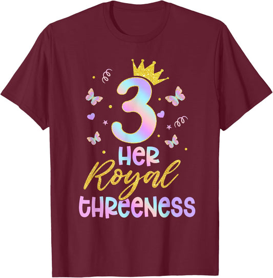 Her Royal Threeness Birthday Decorations 3rd Birthday Girl T-Shirt - T-Shirt | Maroon