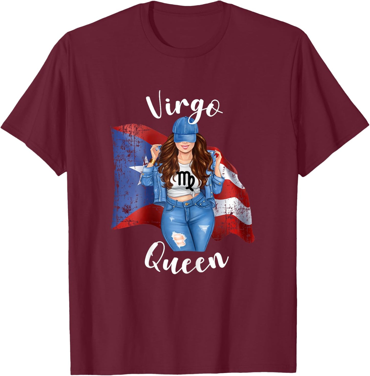 Puerto Rican Virgo Queen of Puerto Rico Zodiac Brunette T-Shirt - T-Shirt | Maroon