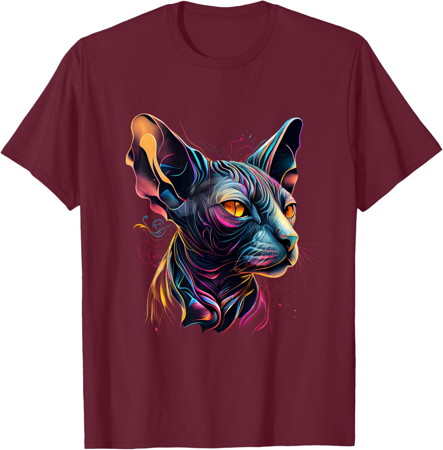 Sphynx Cat Lovers Colorful Pop Art Syphnx Cat Men Women Girls Kids T-Shirt - T-Shirt | Maroon