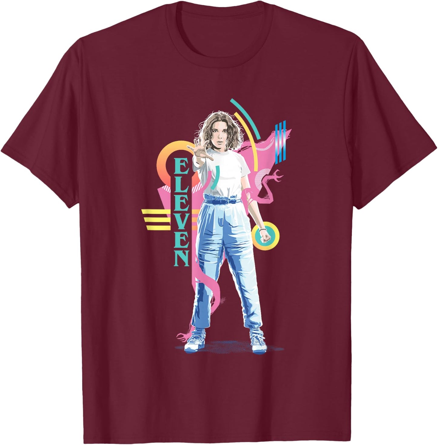 Stranger Things Vintage Retro Eleven Superpowered 80's Icon T-Shirt - T-Shirt | Maroon