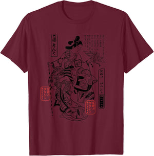 Japanese Geisha Ukiyo-e Aesthetic Art Print T-Shirt - T-Shirt | Maroon