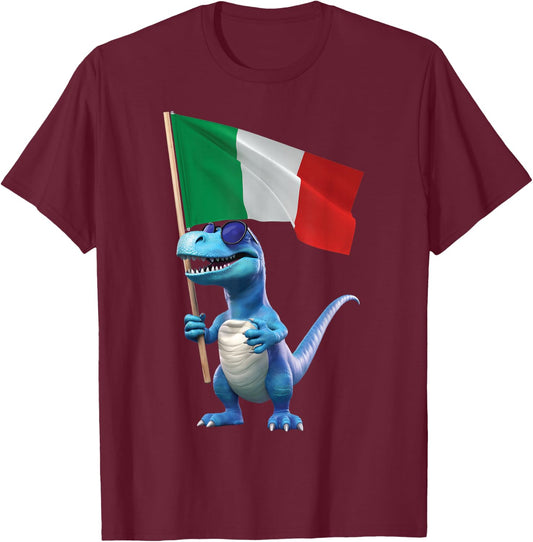 Italy Flag Dinosaur Italian Italia Rome Pizza Kids Trex T-Shirt - T-Shirt | Maroon
