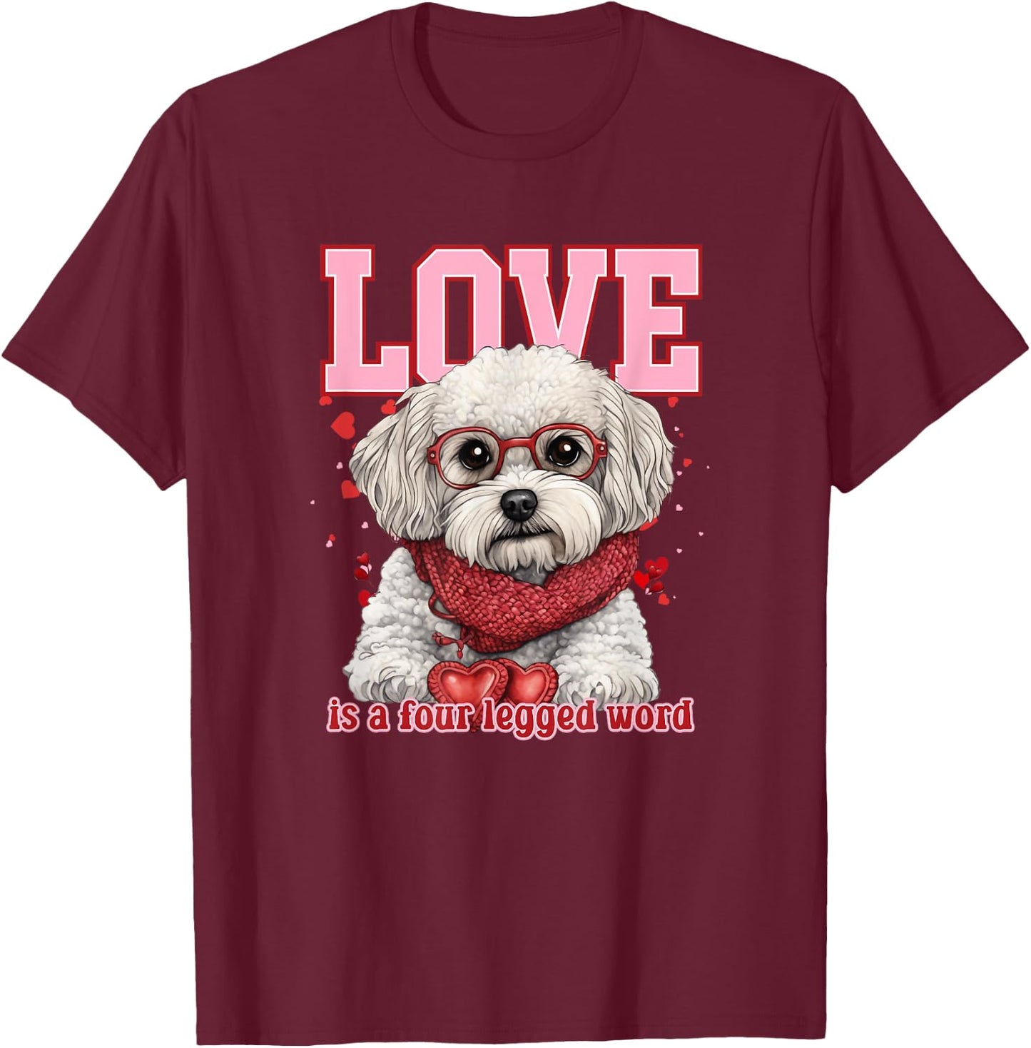 Cute Shichon ShihTzu Poodle Mix Fluffy Valentine Puppy T-Shirt - T-Shirt | Maroon