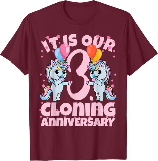 3rd Birthday Twins Girls Cloning Anniversary Sister Kids T-Shirt - T-Shirt | Maroon