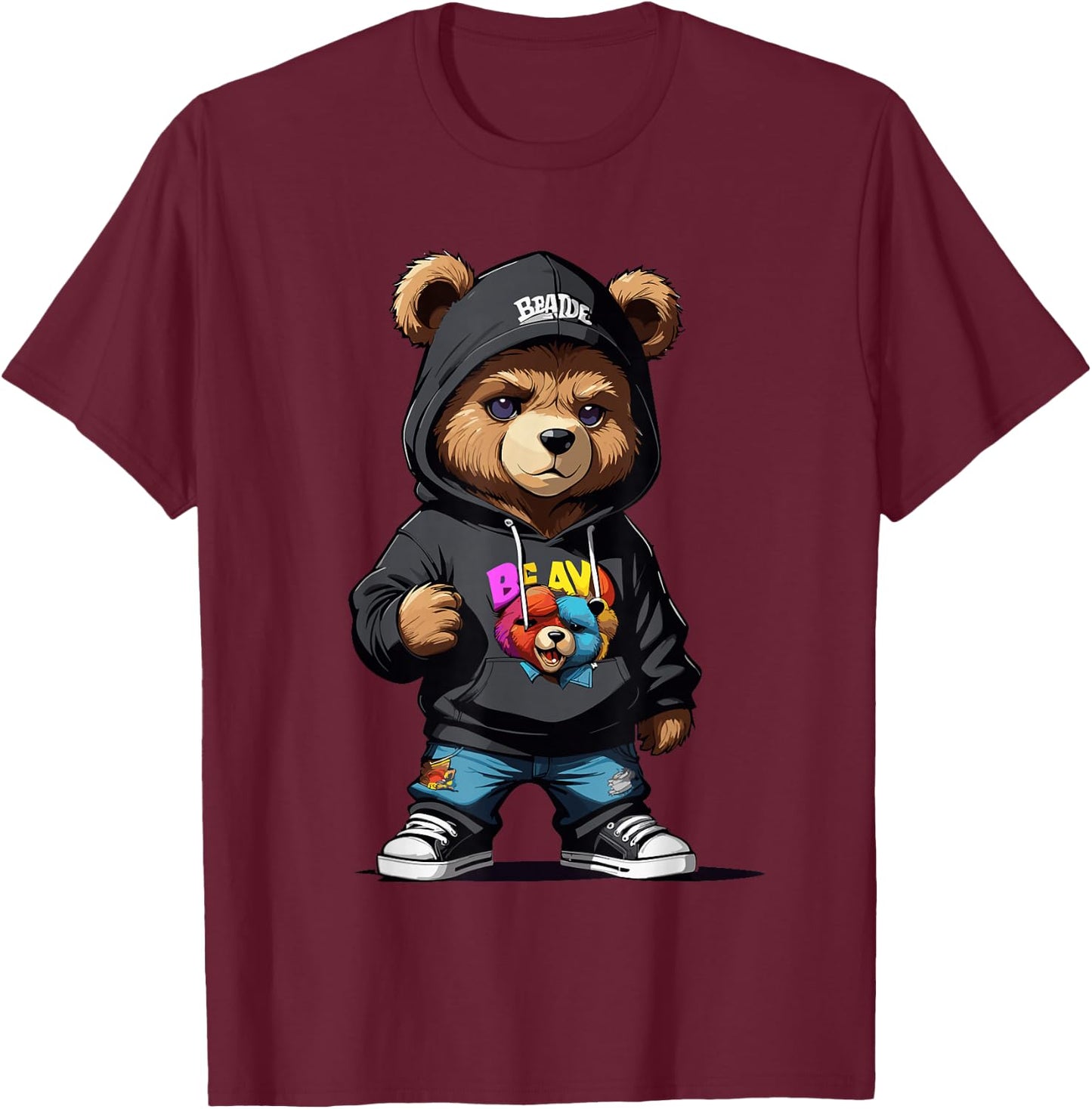 Teddy Bear Gangster in Cool Hip-Hop Outfit T-Shirt - T-Shirt | Maroon