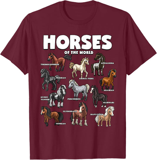 Horse Shirt Horses Animals of the World Horse Lover Cowboy T-Shirt - T-Shirt | Maroon