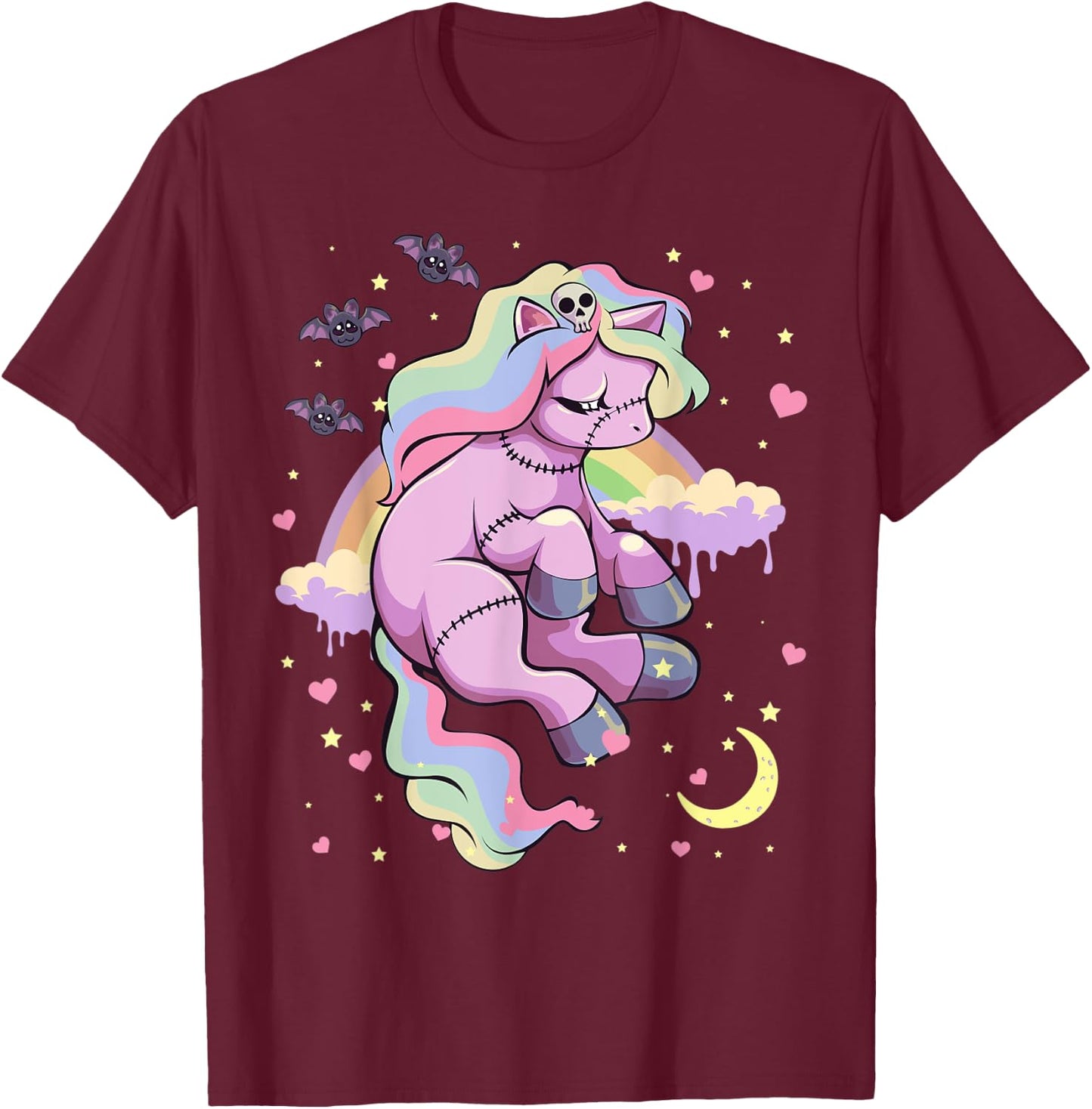 Pastel Goth Kawaii Sad Depressed Unicorn with Rainbow T-Shirt - T-Shirt | Maroon