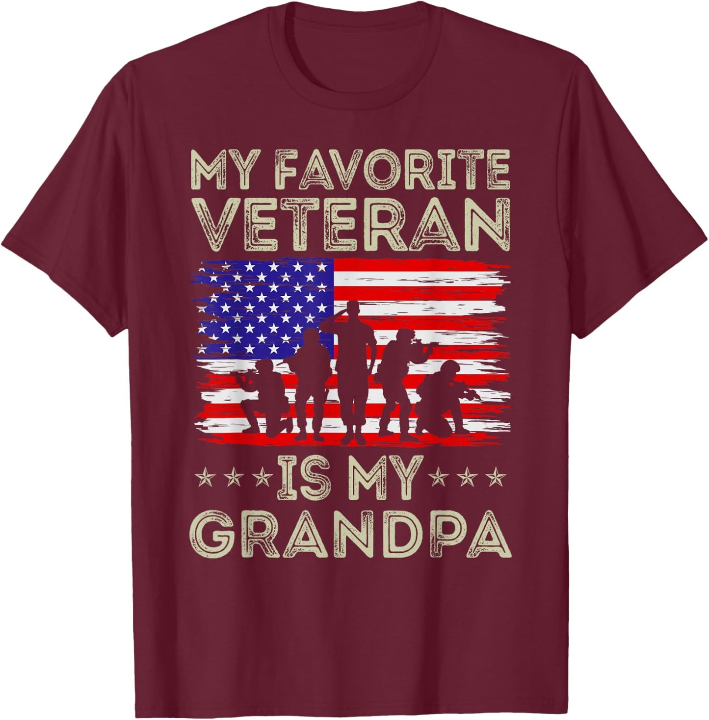 My Favorite Veteran Is My Grandpa American Flag Veterans Day T-Shirt - T-Shirt | Maroon