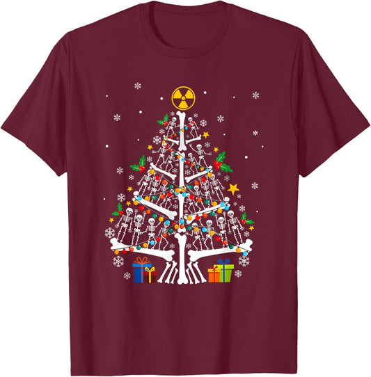 Radiology Christmas Skeleton Christmas Tree Xray Tech Radiol T-Shirt - T-Shirt | Maroon