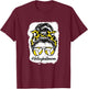 Bleached Volleyball Mom Messy Bun Yellow Leopard Print T-Shirt - T-Shirt | Maroon