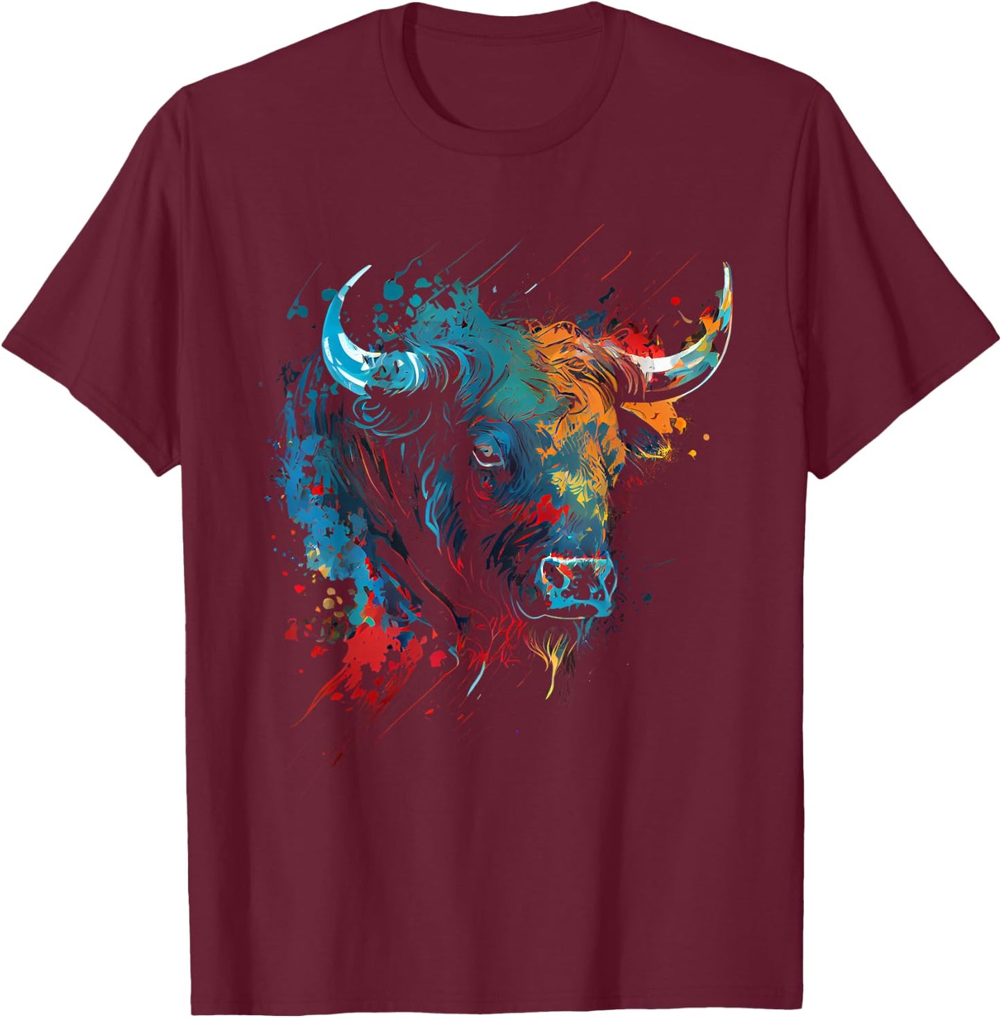 Bull Colourful Bull Riding Meat Favourite Animal Bull Fan T-Shirt - T-Shirt | Maroon