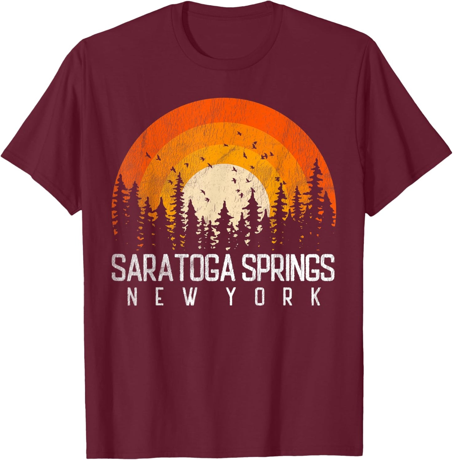 Saratoga Springs New York NY Shirt Retro Vintage 80s Gift T-Shirt - T-Shirt | Maroon