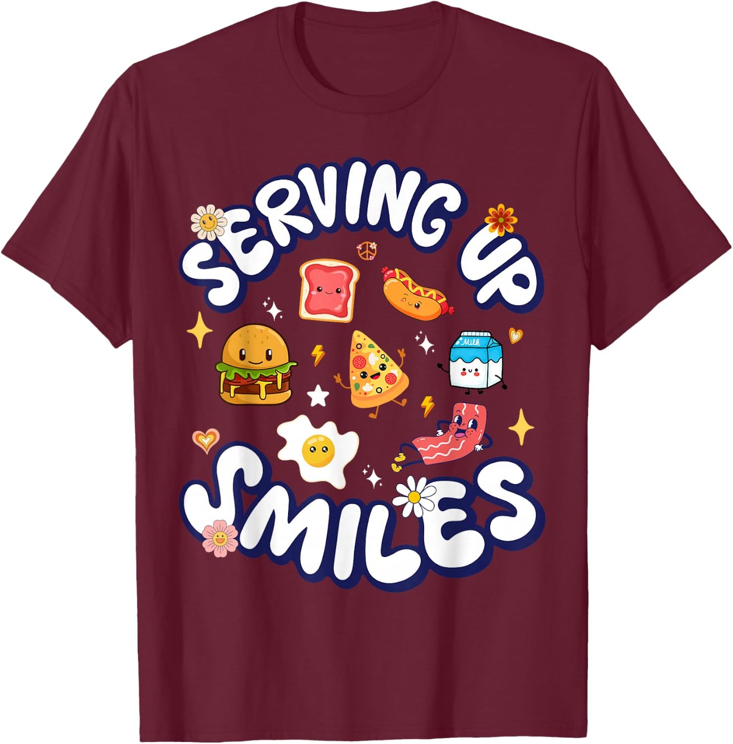 Cafeteria Worker Serving Up Smiles Lunch Lady Gifts Crew T-Shirt - T-Shirt | Maroon