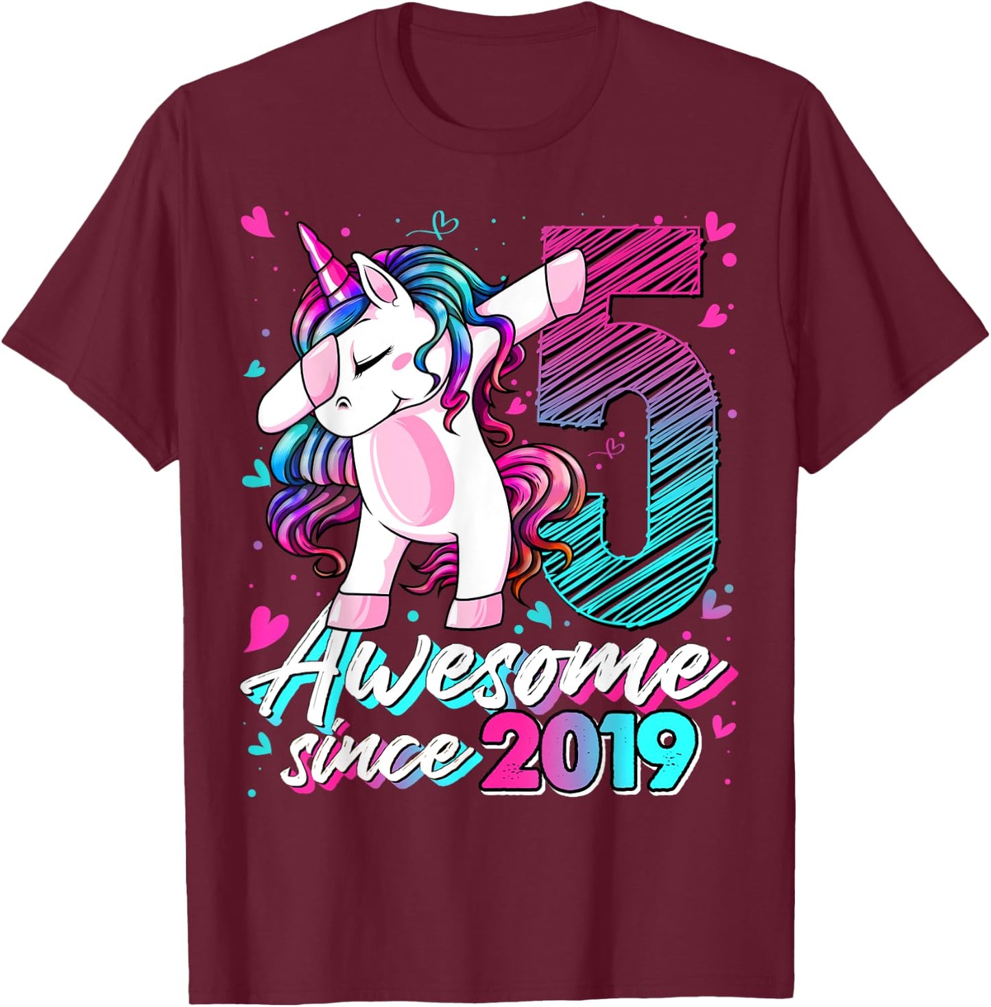 5 Years Old Flossing Unicorn Gifts 5th Birthday Girl Party T-Shirt - T-Shirt | Maroon