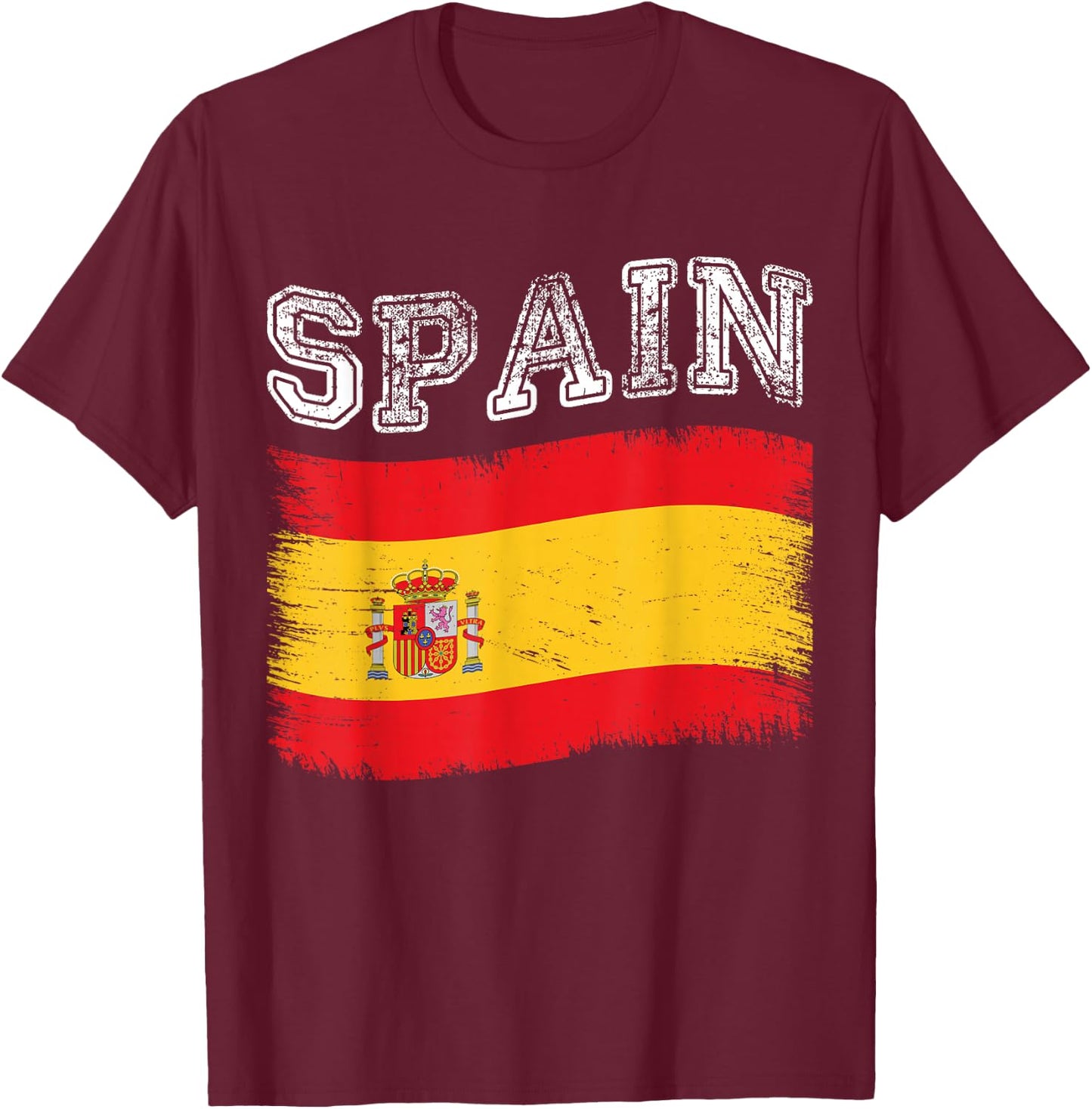 Spanish Flag Tourist Holiday Destination Spain Flag T-Shirt - T-Shirt | Maroon