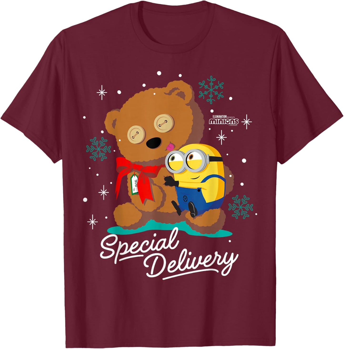 Minions Bob and Tim The Teddy Bear Holiday T-Shirt - T-Shirt | Maroon