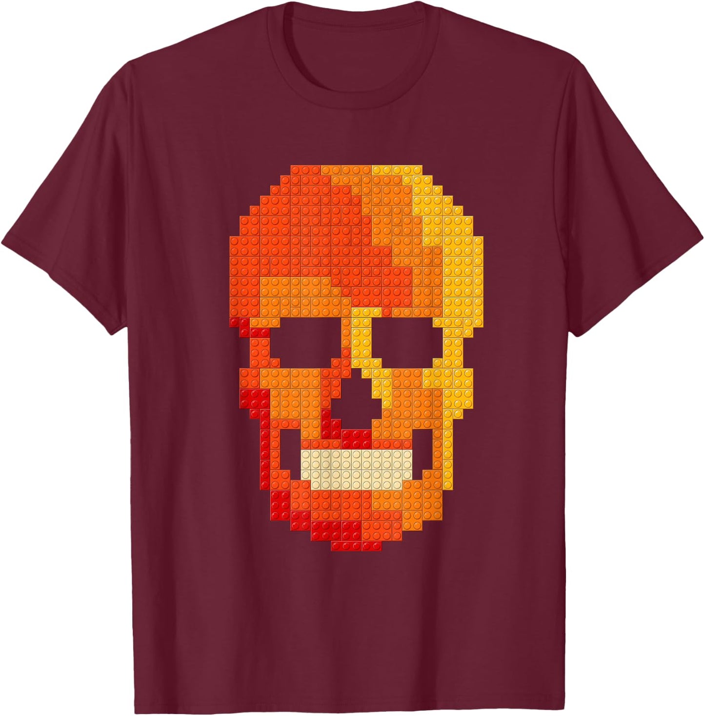 Skull Block Builder Bricks Halloween Skeleton Master Builder T-Shirt - T-Shirt | Maroon