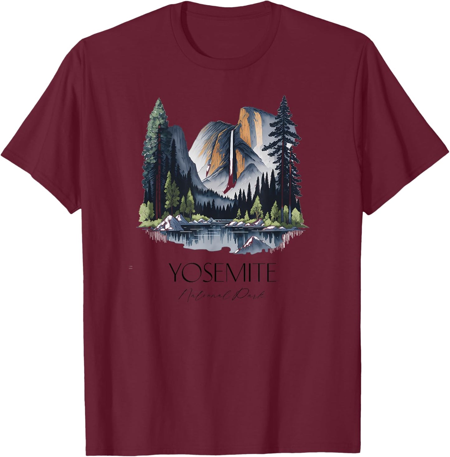 Cool Yosemite National Park Hiking Watercolor Graphic T-Shirt - T-Shirt | Maroon