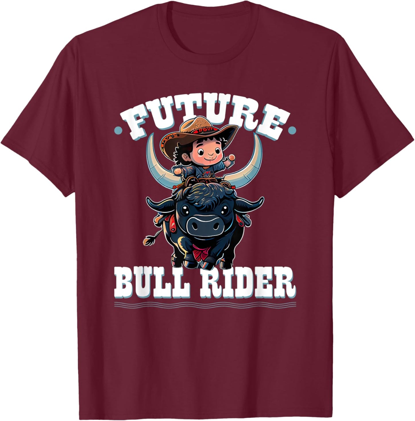 Future Bull Rider, Bull Riding Cowboy Rodeo Boy Kids T-Shirt - T-Shirt | Maroon