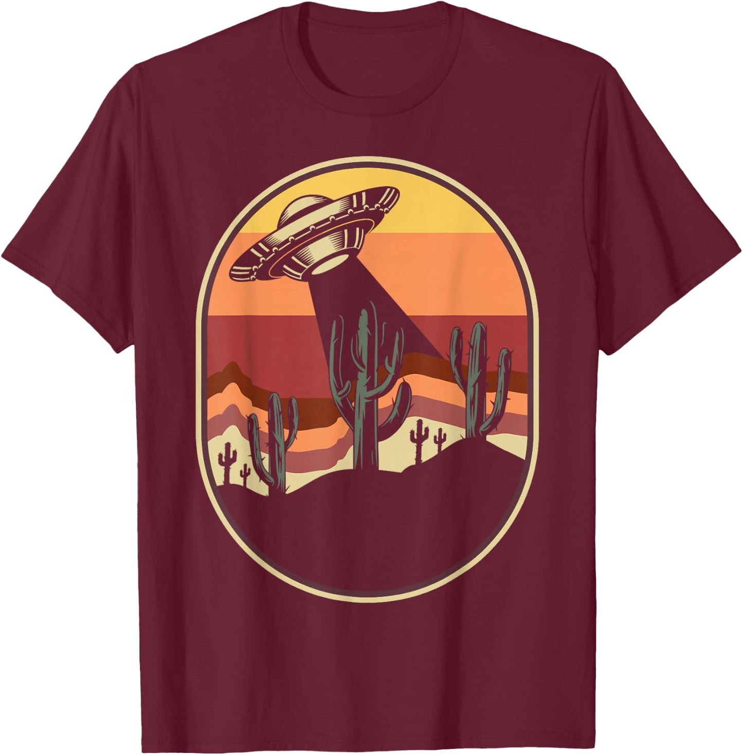 Ufo Alien Sunset Vintage Retro T-Shirt - T-Shirt | Maroon