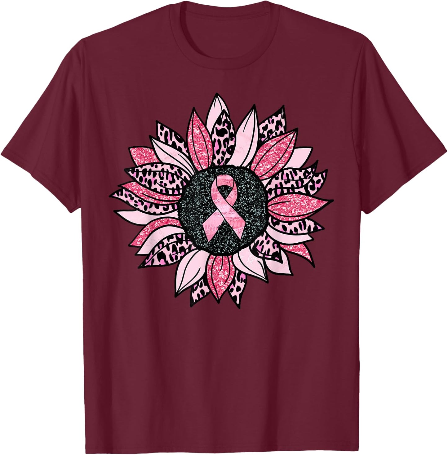 Sunflower Pink Breast Cancer Awareness Women Warrior T-Shirt - T-Shirt | Maroon