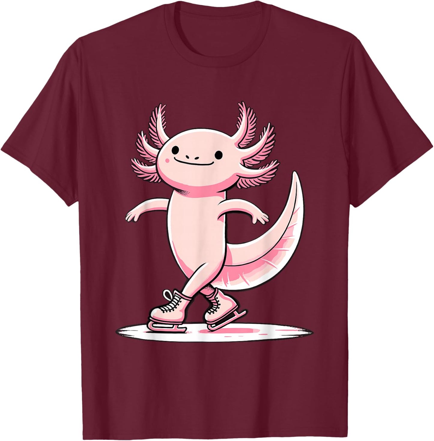 Cute Axolotl Ice Skating Skater Figure Skating For Girls T-Shirt - T-Shirt | Maroon