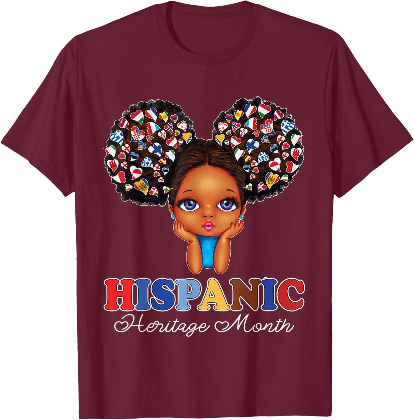 National Hispanic Heritage Month Messy bun for Kids Girls T-Shirt - T-Shirt | Maroon