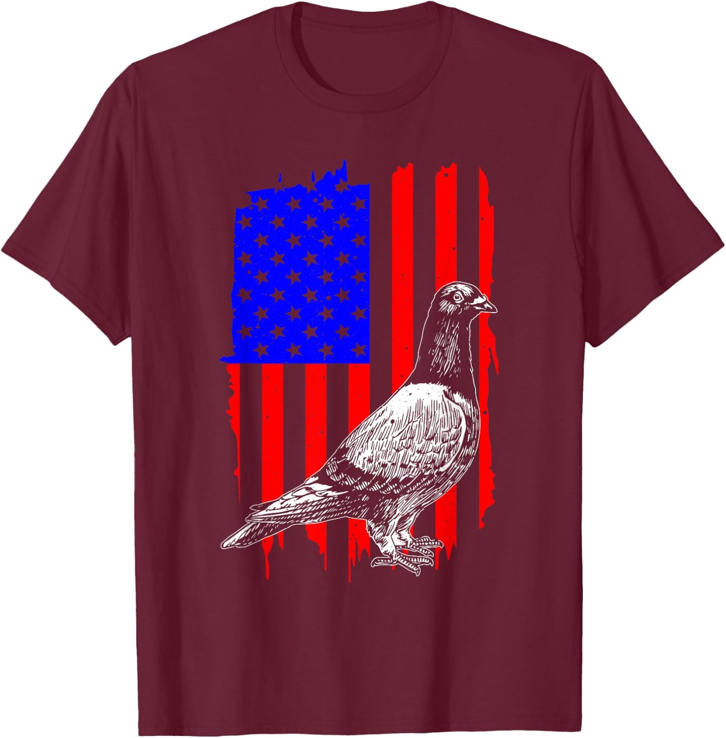 Cool Pigeon Design Men Women Patriotic US Flag Pigeon Lovers T-Shirt - T-Shirt | Maroon