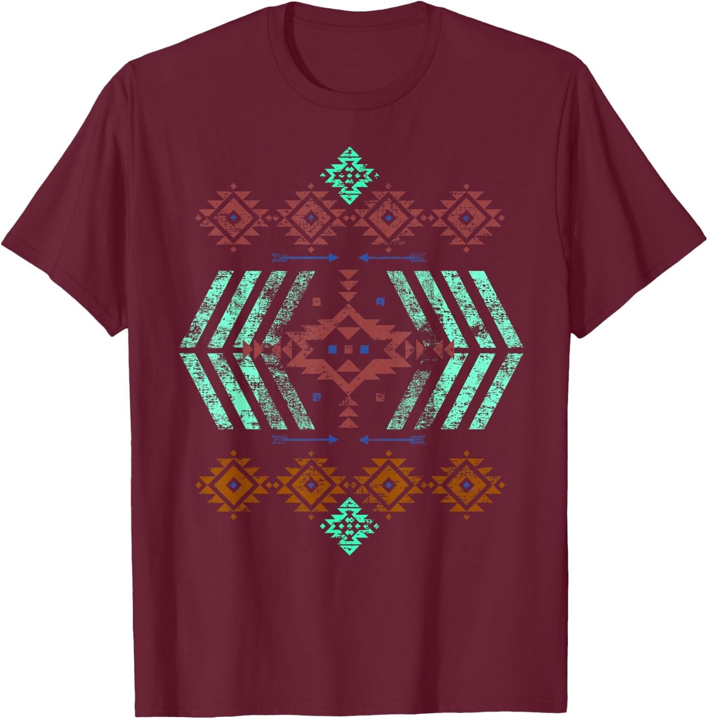 Southern Southwest Santa Fe Navajo Indian Pattern Style T-Shirt - T-Shirt | Maroon