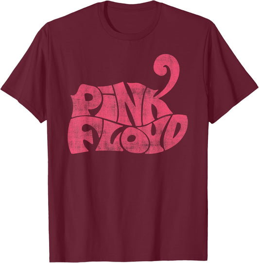 Official Pink Floyd Rock Band Retro Logo Classic Rock Music T-Shirt - T-Shirt | Maroon