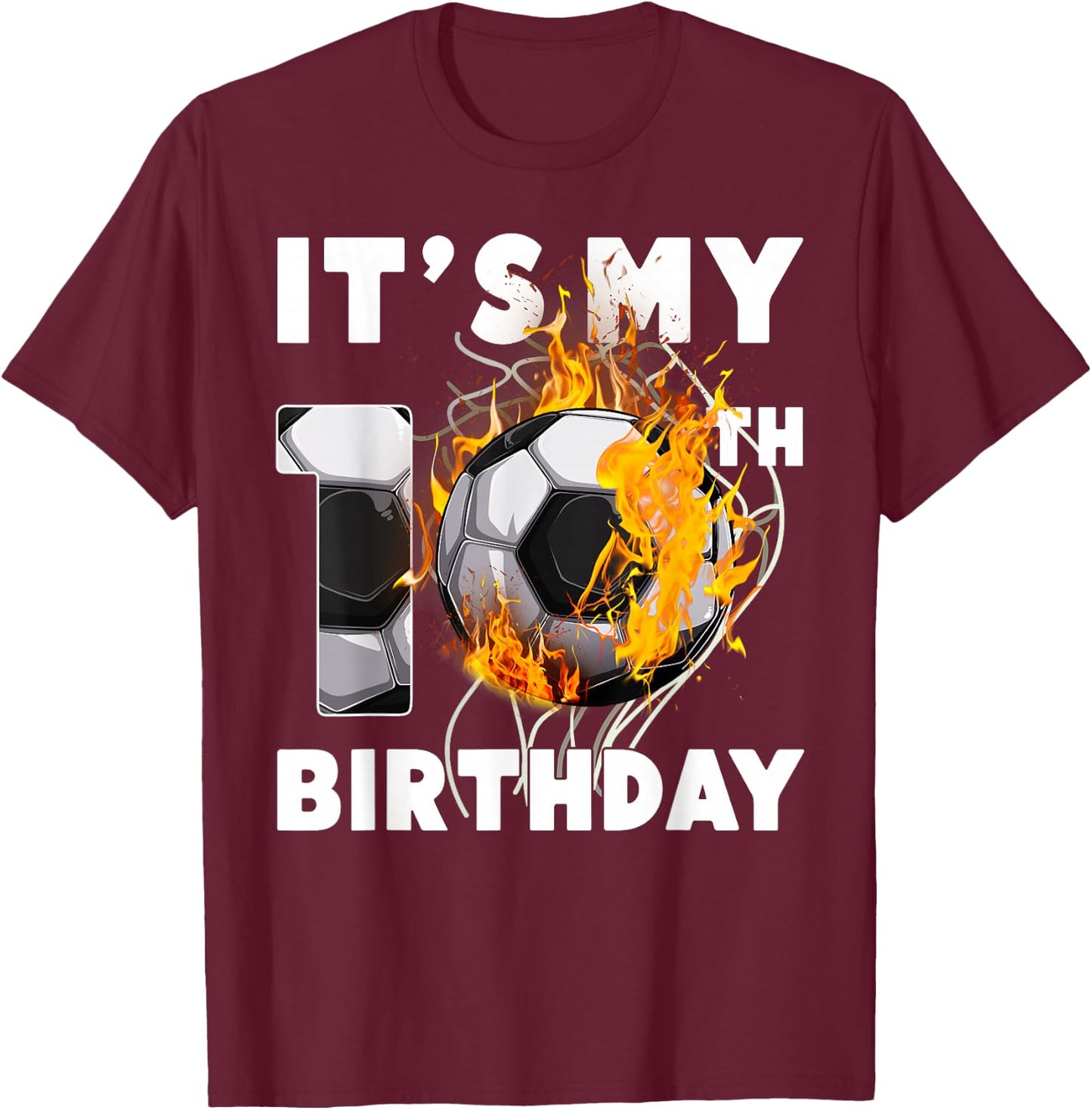 Funny It's My 10th Birthday 10 Years Old Soccer Ball Boys T-Shirt - T-Shirt | Maroon